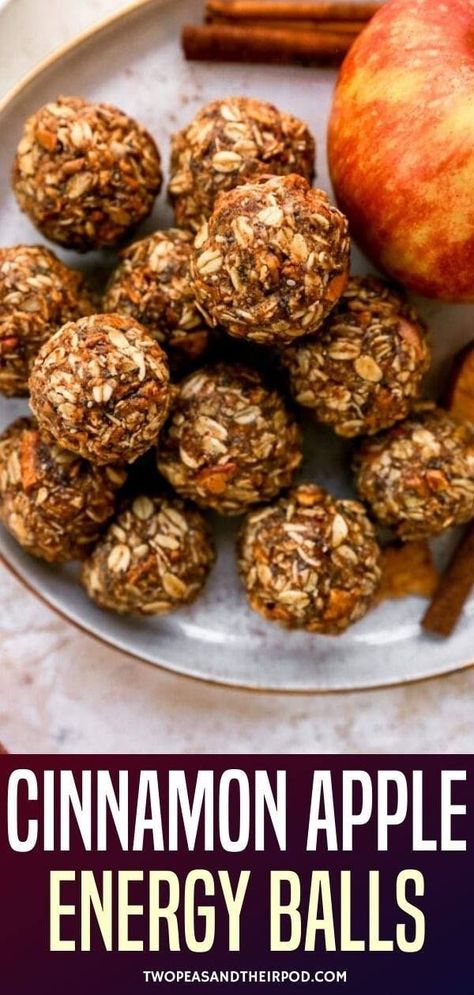 Cinnamon Apple Energy Balls-these easy no-bake energy bites are the perfect healthy snack for fall! They only take 10 minutes to make and are great for breakfast, snack time, or dessert. Apple Cinnamon Energy Bites, No Bake Energy Bites For Diabetics, Apple Cinnamon Energy Balls, Protein Balls Apple Cinnamon, Pregnancy Energy Balls, No Bake Apple Recipes, Healthy Apple Recipes Snacks, Apple Cinnamon Bites, Healthy Brekkie