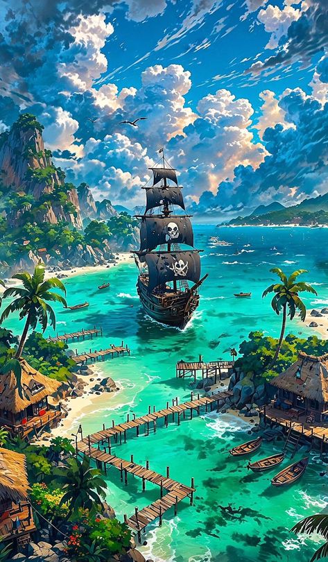 Pirate Scene, Pirate Ship Art, Pirate Art, Dreamy Artwork, Cool Backgrounds Wallpapers, Art Gallery Wallpaper, Treasure Hunting, Cool Wallpapers Art, Pirate Ship