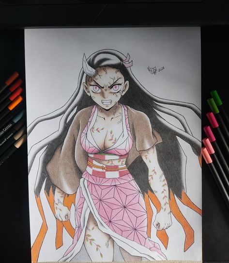 Nezuko Art Sketch, Nezuko Drawing, Sick Drawings, Evil Disney, Cool Pencil Drawings, Book Art Diy, Chibi Drawings, Witch Art, Animated Drawings