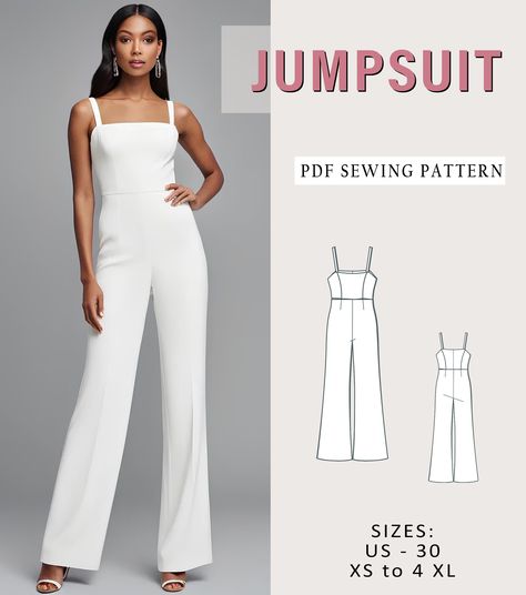 Wide Leg Jumpsuit, Palazzo Full Jumpsuit Sewing Pattern, PDF Sewing Pattern Instant Download, Easy Digital Pdf, US Sizes 2-30, Plus Size Jumpsuit Palazzo, Sleeveless Dress Pattern, Jumpsuit Sewing Pattern, Jumpsuit Sewing, Jumpsuit Pattern Sewing, Simple Dress Pattern, Plus Size Patterns, Trendy Jumpsuit, Shirt Sewing Pattern