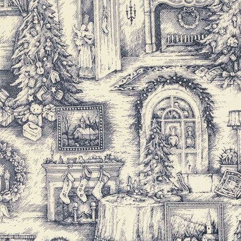 Christmas toile fabric Toile Christmas, Christmas Toile, Xmas Images, Toilette Design, Printable Downloads, Christmas Blue, French Toile, Blue Toile, Wooden Door Design