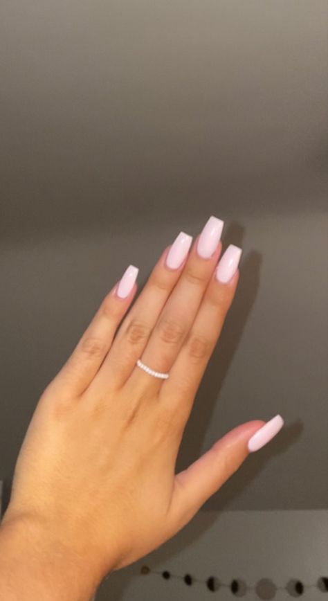 Soft Pink Nails Coffin, Light Pink Acrilyc Nails, Plain Colour Nails Summer, Clean Set Nails, Acrylic Nails Full Color, Really Light Pink Nails, Simple Nail Inspo Square Medium, Solid Light Pink Nails, Coffin Plain Nails