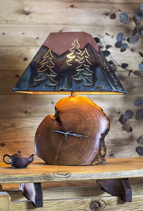 Amazon.com: Mesquite Lamp with Copper Shade - Turquoise Inlay 18" Total Height with Tree Rectangle Shade & : Tools & Home Improvement Copper Tree, Handcrafted Lamp, Base Lamp, Copper Lamps, Rustic Lamps, Handmade Lamps, Creative Lighting, Wood Lamps, Beautiful Lamp