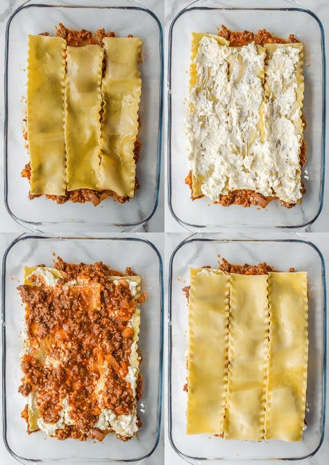 This easy lasagna recipe is a classic family dinner! Lasagna noodles are layered with a meaty tomato sauce, creamy ricotta, and lots of cheese for a delicious Italian meal everyone will love. Lasagna Recipe Ricotta Cheese, Meat Lasagna Recipe With Ricotta, Easy Cheese Lasagna Recipe, Lasange Recipe, Lasagna With Ricotta Cheese, Easy Lasagna Recipe With Ricotta, Dinner Lasagna, Recipe With Ricotta, Cheese Lasagna Recipe