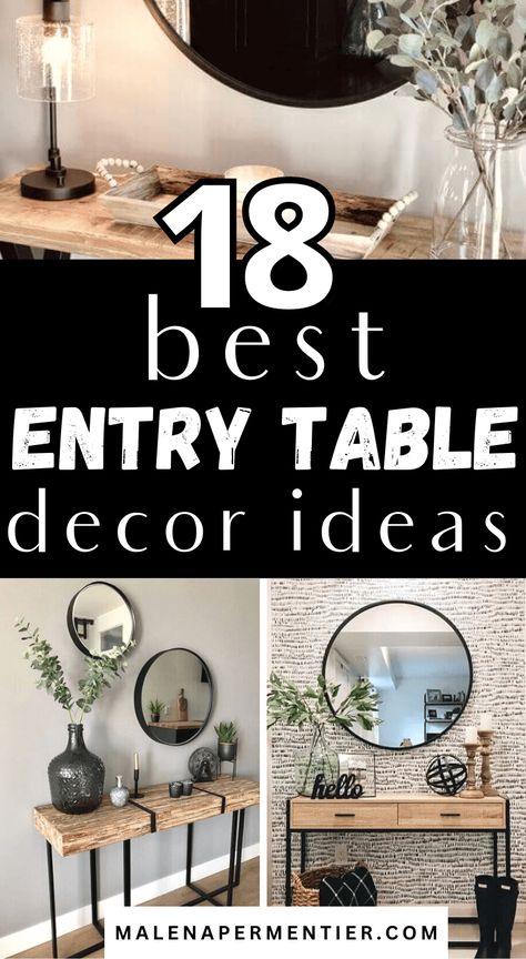 18 Best Entry Table Decor Ideas You Can Recreate On A Budget Entry Way Table With Seating, Modern Farmhouse Living Room Entryway, Small Entrance Way Ideas Front Entry, Hallway Tables Ideas, Entry Way Furniture Small Spaces, Modern Farmhouse Entry Table Decor, Oval Entryway Table, Candles On Console Table, Small Entry Way Table Diy