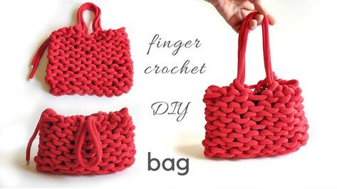 Chunky Yarn Bag, Crochet Hand Purse, Yarn Bag Tutorial, Arm Knitting Blanket Diy, Diy Bags No Sew, Diy Knit Blanket, Hand Knit Bag, Finger Crochet, Wire Knitting