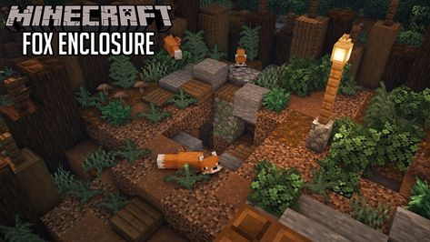 Minecraft Fox House Ideas, Minecraft Arctic Fox Enclosure, Minecraft Fox Enclosure Ideas, Ocelot Enclosure Minecraft, Minecraft Fox Sanctuary, Panda Enclosure Minecraft Ideas, Wolf Enclosure Minecraft, Fox Den Minecraft, Fox Minecraft Build