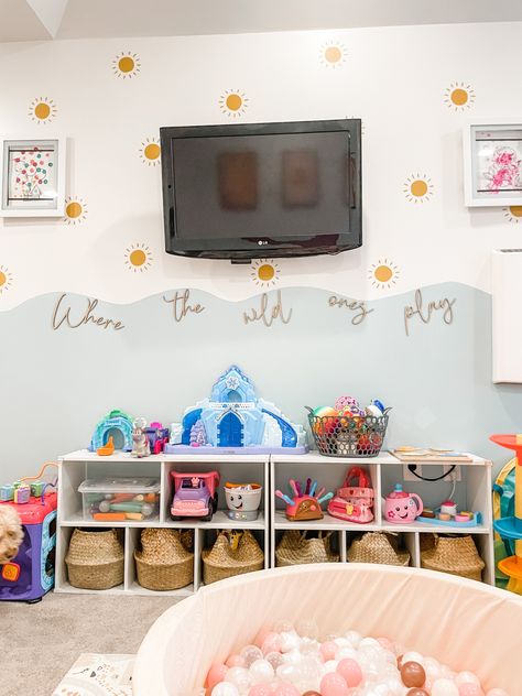 Open shelves playroom toys. Where the wild ones play Play Room Tv Organizer, Floating Shleves By Kids Tv, Where The Wild Things Play Playroom, Where The Wild Ones Play Playroom, Playroom Toy Storage Great Little Trading Co., Toy Shelves, Toy Rooms, Wild Ones, Toy Storage