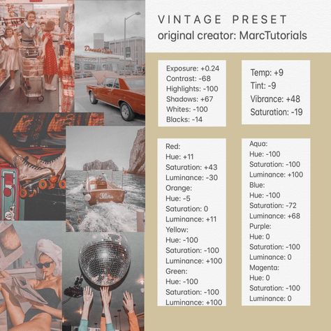 Free Lightroom preset! Originally created by MarcTutorials. #lightroom #preset #tutorial Lightroom Vintage Editing, Lightroom Effects Vintage, Vintage Lightroom Edit, Lightroom Presets Code, Lightroom Presets Free Vintage, Lightroom Presets Tutorial Vintage, Lightroom Ideas, Vintage Photo Editing Lightroom, Lightroom Film Filter