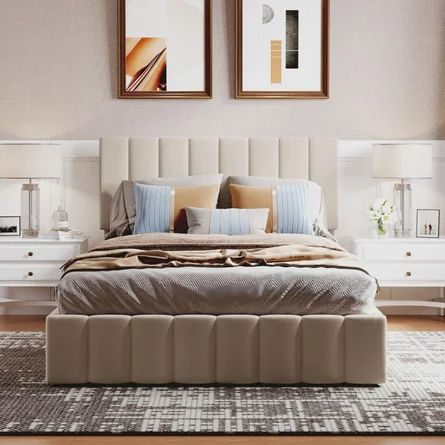 Latitude Run® Queen Size Upholstered Platform Bed With A Hydraulic Storage System - Gray | Wayfair Royal Bedroom Design, Modern Style Bed, Bedroom Things, Upholstered Storage Bed, Platform Storage, Wooden Headboard, Mattress Dimensions, Beds And Headboards, Tufted Headboard