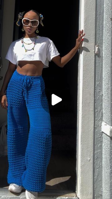 HARMONY JACKSON on Instagram: "The newest waffle crochet pants ✨ #crochetdesign   🧶100% cotton  ⏳ 45hrs" Diy Crochet Pants, How To Crochet Pants, Crochet Pants Tutorial, Crochet Pants Outfit, Black Crochet Pants, Waffle Crochet, Crochet Pants Pattern, Pants Pattern Free, Pants Tutorial