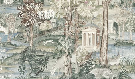 At Home - Textilia Strawberry Hill House, Zoffany Wallpaper, Strawberry Hill, Country House Interior, Kids Room Wallpaper, Hill House, House On A Hill, Green Art, Flower Map