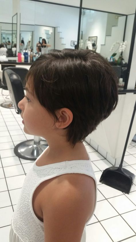 Pixie cut, by Jill Nicolia Girls Asymmetrical Haircut Kids, Short Hair Cut For Girls Kid, Kid Pixie Haircut Girl, Pixie Cut For Kids, Pixie Cut Little Kid, Baby Girl Haircuts, Girls Pixie Cut, Kids Haircut, Girly Hair