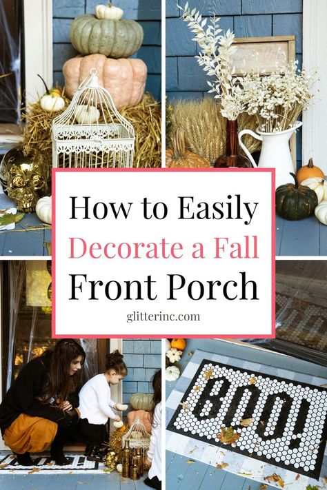 Discover how to decorate a front porch for fall with these simple and easy fall front porch decor ideas. Whether you're decorating on a budget or looking for creative ways to add autumn charm, these steps will guide you in enhancing your front door and outdoor space. From pumpkins to fall colors and even Halloween touches, transform your fall front porch with stylish fall porch decor that brings autumn to your porch effortlessly. Fall Front Steps, Easy Fall Decorations, Simple Fall Porch Decor, Porch Fall Decorating Ideas, Winter Outdoor Decor, Front Porch For Fall, Fall Front Porch Decor Ideas, Diy Porch Decor, Front Porch Decor Ideas