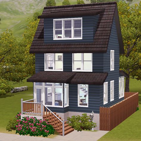 TS3 CC - Cozy cottage perfect for University lots! Sims 3 University House, Sims 3 Story Ideas, Sims 3 Tiny House, Sims 4 3 Story House, Sims 4 Small 2 Story House, Small 3 Story House, Sims4 Small House, Sims 3 Small House, Small Sims House