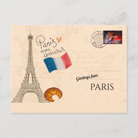 Greetings from Paris Postcard - France Paris Postcard, Paris Drawing, Ww2 Photos, State Signs, Cover Photos, Paris France, Created By, Paris, France