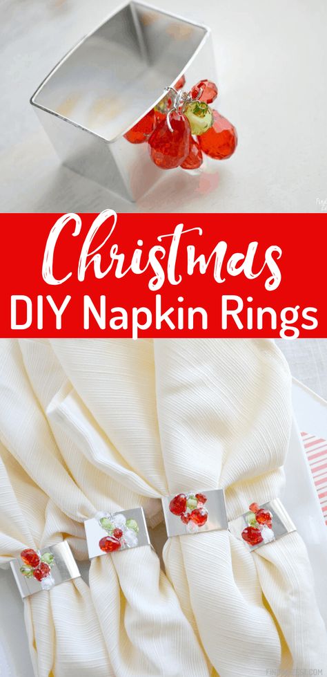 These DIY beaded napkin rings will make your table sparkle this holiday season! All you need is 15 minutes and $2 worth of supplies to make beautiful napkin rings with this fun holiday craft project.  Make extra and give them as a Christmas gift! #christmascrafts #napkinrings #holidaydecor #diycrafts #christmasgifts Green Page, Fun Holiday Crafts, Napkin Rings Diy, Napkin Rings Wedding, Beaded Napkin Rings, Easy Holidays Crafts, Christmas Napkin, Christmas Napkin Rings, Rings Diy