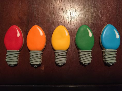 Lightbulb Cookies Decorated, Light Bulb Cookies Decorated, Christmas Bulb Cookies, Christmas Light Sugar Cookies, Christmas Light Cookies Decorated, Christmas Lights Cookies, Bulb Basket, Light Bulb Cookies, Christmas Light Cookies