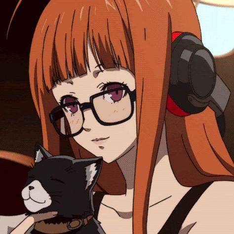 Futaba Sakura, Orange Hair, Persona, Headphones, Kitty, Orange, Red, Hair, Anime