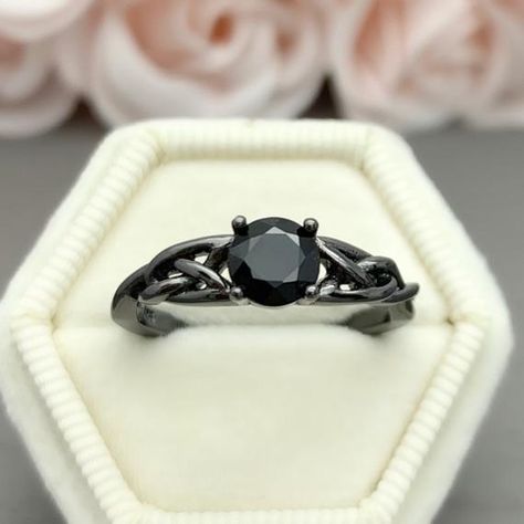 Obsidion Engagement Ring, Simple Black Engagement Rings, Black Engagement Rings, Rhodium Ring, Black Rhodium Ring, Onyx Rings, Xoxo Jewelry, Engagement Ring Black, Celtic Engagement Rings