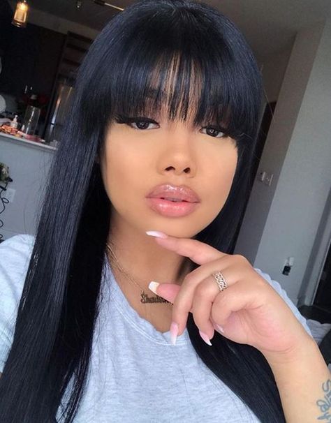 Straight Human Hair Wigs With Bangs 99J Burgundy Hair Machine Made Wig Chinese Bangs, Swoop Bangs, Highlight Hair, Straight Human Hair Wigs, Natural Straight Hair, Brazilian Straight Human Hair, Diy Kostüm, Blonde With Pink, Hair Wigs For Women