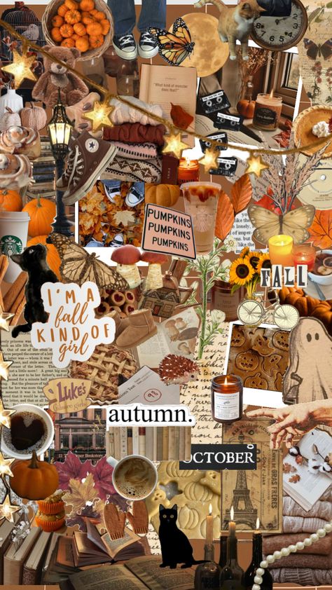 Autumn Wallapers Aesthetics, Disney November Wallpaper, Fall Lockscreen Aesthetic Collage, Fall Theme Lock Screen, Autum Aestethic Wallpaper, Fall Pic Collage, Phone Wallpaper Collage Aesthetic, Cute Fall Wallpaper Aesthetic Simple, Coffee Fall Wallpaper