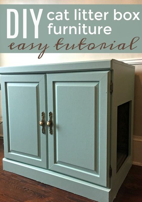 Make Your Own Cat Litter Box Furniture to Hide a Litter Box with This Easy Tutorial Are you looking for a way to hide a litter box? I did a TOTAL MAKEOVER with this DIY and you can too! See how this project went from an old cabinet to a beautiful cat litter box furniture centerpiece! Surf Cabin, Cat Litter Box Diy, Hiding Cat Litter Box, Diy Litter Box, Diy Cat Litter Box Furniture, Katt Diy, Wc Decoration, Kitty Ideas, Hidden Litter Boxes