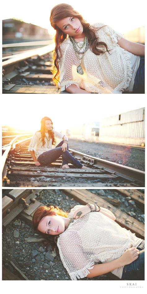 These are some great ideas for posses on any high school senior photo shoot. Pinup Inspiration, Booths Ideas, Track Photography, Graduate Photos, Train Tracks Photography, Track Pictures, Senior Portraits Girl, Girl Train, High School Seniors Photos