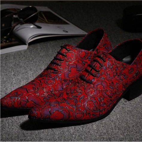 >> Click to Buy << Pointed Toe Lace Up Men Luxury Genuine Leather Red Wedding Shoes Men's High Heels Party Dress Shoes Print Flowers Fashion Shoes #Affiliate Dress Shoes Men Loafers, Leather Wedding Dress, Gold Dress Shoes, Red Wedding Shoes, Red Leather Shoes, Velvet Slippers, Leather Wedding, Leather Brogues, Wedding Dress Shoes