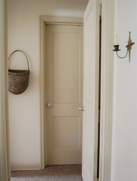 one of my favorite paint colors on all of the doors and trim - "Buttermilk" from Olde Century Colors Ivory Interior, Dark Trim, Colored Trim, Dining Room Ceiling, Hal Decor, Cream Walls, Favorite Paint Colors, Favorite Paint, Painting Trim