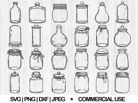 Mason Jar Stencil, Bottle Shapes Drawing, Jar Sketch Drawings, Magic Jar Illustration, Cute Glass Bottles, Glass Jar Drawing, Jar Worksheet, Aesthetic Jars, Jars Of Happiness