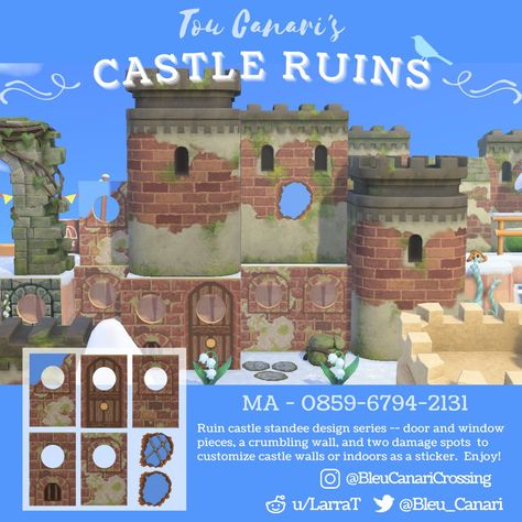 Acnh Castle Wall Codes, Acnh Ruined Castle, Acnh Castle Wall Ideas, Animal Crossing Door Code, Acnh Castle Wall, Animal Crossing Castle, Acnh Castle, Crumbling Wall, Codes Acnh