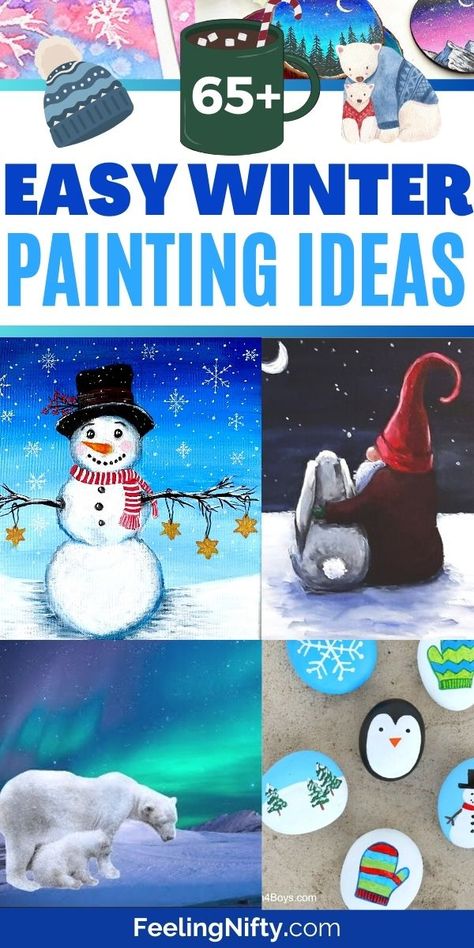 January Paint Night Ideas, Painting Ideas For Winter, Easy Sip And Paint Ideas Step By Step Christmas, Winter Paint Night Ideas Easy, Simple Christmas Acrylic Paintings, Winter Paint And Sip Ideas Easy, Cute Winter Paintings On Canvas Easy, Family Paint Night Ideas Easy, Xmas Canvas Paintings For Kids