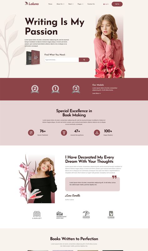 Book Author & Writer Elementor Template Kit Book Author Website Design, Book Website Design Inspiration, Author Website Design Inspiration, Writer Website Design, Content Writer Portfolio, Author Website Design, Copywriter Website, Blogs Design, Writer Website