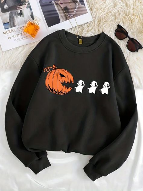 Temu | Explore the Latest Clothing, Beauty, Home, Jewelry & More Halloween Apparel, Pumpkin Outfit, Plus Size Halloween, Rec Room, Halloween Sweatshirt, Cricut Ideas, Halloween Pumpkin, Fall Wardrobe, Black Casual