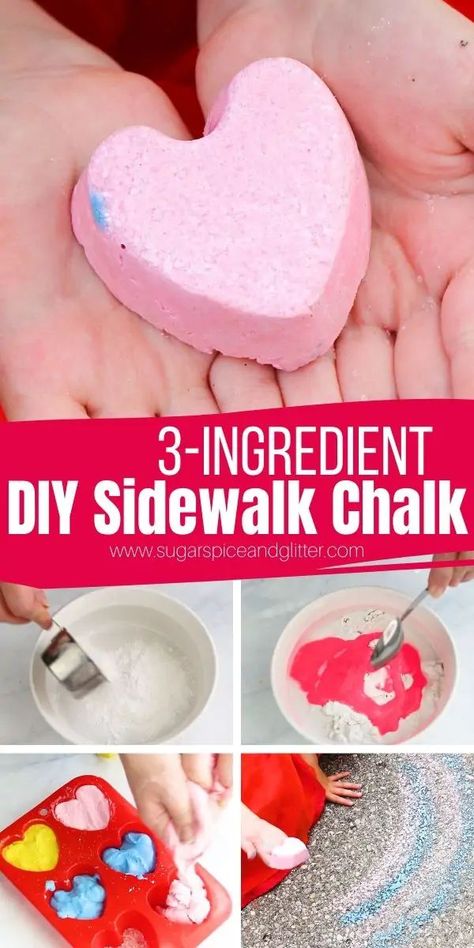 How to make sidewalk chalk with just three ingredients. Step-by-step tutorial plus a video so you can make foolproof, amazing sidewalk chalk in any shape - perfect for summer parties or a special summer surprise for the kids Sidewalk Chalk Recipe, Homemade Sidewalk Chalk, Homemade Chalk, Melt And Pour Soap, Diy Chalk, Rainy Day Crafts, Fun Factory, Melt And Pour, Summer Birthday Party