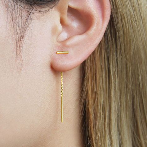 Gold Thread Earrings, Gold Threader Earrings, Chain Threader Earrings, Oxidized Silver Earrings, Gold Chain Earrings, Silver Threader Earrings, Threader Earrings Gold, Edgy Earrings, Silver Chain Earrings