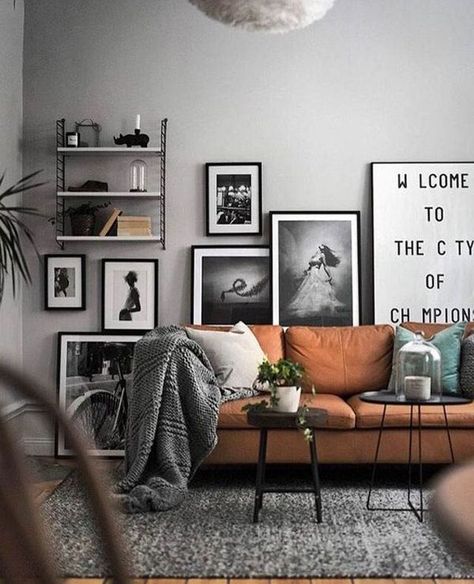 Bachelor Pad Decor, Couch Black, Scandinavian Design Living Room, Koti Diy, Furnitur Ruang Keluarga, Brown Couch, Smart Tiles, Interior Design Per La Casa, Room Cozy