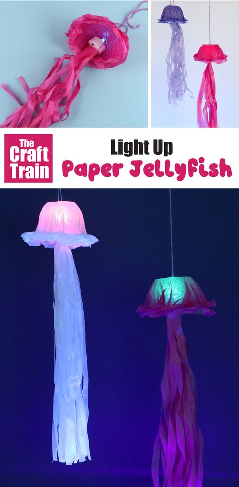 Aquarium Craft Ideas, Aquarium Crafts For Kids, Lightning Ocean, Tissue Paper Crafts For Kids, Jellyfish Project, Jellyfish Crafts, Paper Jellyfish, Underwater Crafts, Ocean Theme Crafts