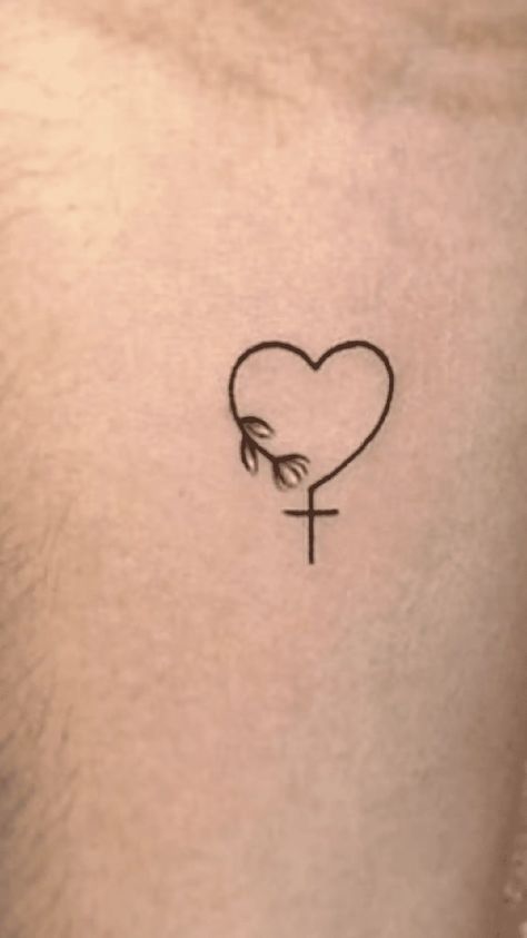 Fun Simple Tattoos For Women, Tatoos Woman Simple, Cross Heart Tattoos For Women, Stepchildren Tattoo Ideas, Cross And Heart Tattoos For Women, Tiny Remembrance Tattoos, Small Family Tattoos For Women, Cross Tattoo Designs Feminine, Small Remembrance Tattoos Simple