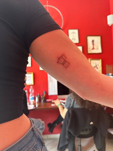 Moka Pot Tattoo Minimalist, Florence Stamp Tattoo, Cafecito Tattoo, Mocha Pot Tattoo, Florence Italy Tattoo Ideas, Tattoos In Italy, Florence Tattoo Italy, Tattoos For Italy, Tattoo Ideas Italy