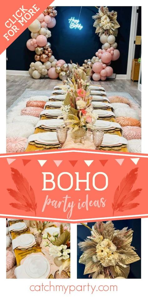 Don't miss this beautiful boho Sweet 16 birthday party! The table settings are so impressive! See more party ideas and share yours at CatchMyParty.com Coachella Birthday Party, Boho Party Ideas, Rustic Party Ideas, Coachella Birthday, Boho Chic Party, Slumber Party Birthday, Chic Birthday Party, Coachella Party, Birthday Party Ideas Themes