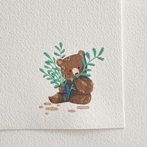 Watercolor Kawaii Art, Watercolor Pencil Drawings Ideas, Cute Bear Drawings Easy, Cute Watercolour Ideas, Cute Watercolor Illustration, Easy Watercolor Drawing, Cute Bear Painting, Gouache Vs Watercolor, Watercolour Pencil Art