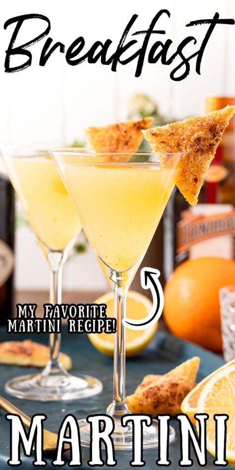 Breakfast Martini Recipe, Cinnamon Sugar Toast, Diner Dash, Breakfast Martini, Blood Orange Cocktail, Breakfast Cocktails, Hard Apple Cider, Strawberry Mojito, Orange Cocktails