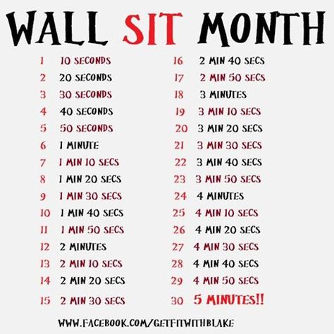 Sit Workout, Wall Sit Challenge, Wall Sit, Muscular Endurance, Wall Sits, 30 Day Fitness, Workout Plans, Love Fitness, Summer Body