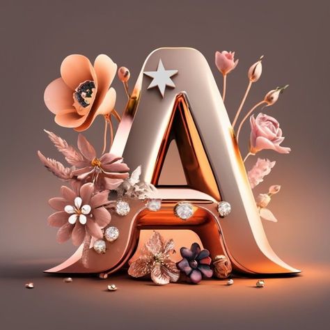 The Letter A, Letter A, Flowers, Pink, Gold