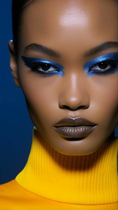 Dark Skin Editorial Makeup, Jewel Eye Makeup, Neon Editorial, Futuristic Makeup Looks, Cybercore Makeup, Sci Fi Makeup, Hair Covering Face, Urban Editorial, Futuristic Makeup