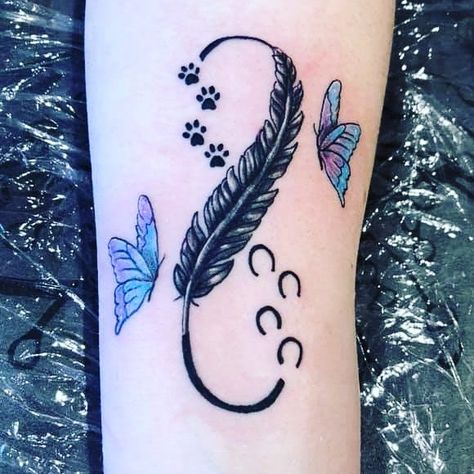 Horseshoe And Paw Print Tattoo, Horseshoe With Feathers Tattoo, Horse Shoe Dog Print Tattoo, Horse Infinity Tattoo, Horse Shoe And Paw Print Tattoo, Hoof Print Tattoo, Memories Tattoo, Shoe Tattoo, Antler Tattoo