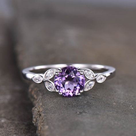 Blue Topaz Halo Ring, Purple Engagement Rings, Amethyst Wedding Rings, Vintage Opal Engagement Ring, Amethyst Rings, Amethyst Engagement Ring, Purple Stone Rings, Diy Ring, Amethyst Ring Engagement