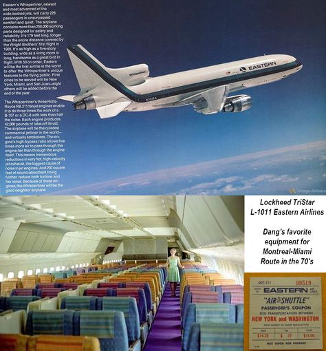 Eastern Airlines Lockheed TriStar L-1011 - With Seat Configuration Airline Advertising, Lockheed Electra, Old Aircraft, Airplane Pics, Vintage Airline Posters, Eastern Airlines, Family Vacation Planning, Old Planes, Aircraft Parts